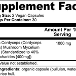 Cordyceps mushroom capsules with organic mycelium powder standardized to 40% polysaccharides