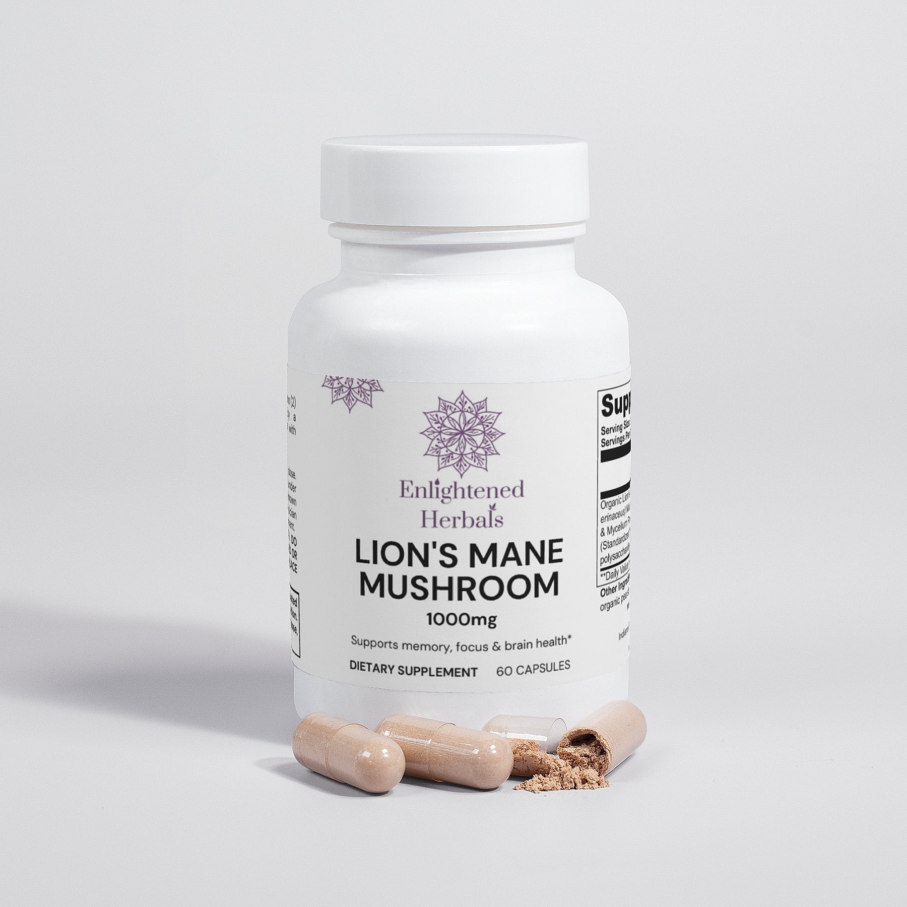 Lion’s Mane mushroom capsules with 40% polysaccharides from organic fruiting body and mycelium powder
