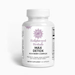 Max Detox supplement with psyllium, acai berry, inulin, aloe ferox, chlorella, black walnut, ginger, and lycopene for natural cleansing