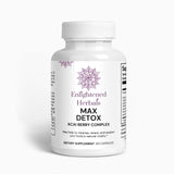 Max Detox supplement with psyllium, acai berry, inulin, aloe ferox, chlorella, black walnut, ginger, and lycopene for natural cleansing