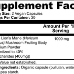 Lion’s Mane mushroom capsules with 40% polysaccharides from organic fruiting body and mycelium powder