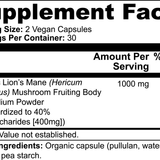 Lion’s Mane mushroom capsules with 40% polysaccharides from organic fruiting body and mycelium powder