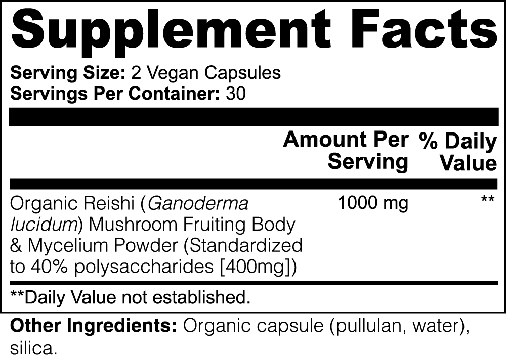 Reishi mushroom capsules with mycelium and fruiting bodies